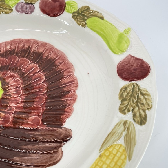 Vintage Extra Large Thanksgiving Turkey Platter Tray Hand Painted Pottery Japan - Picture 5 of 10